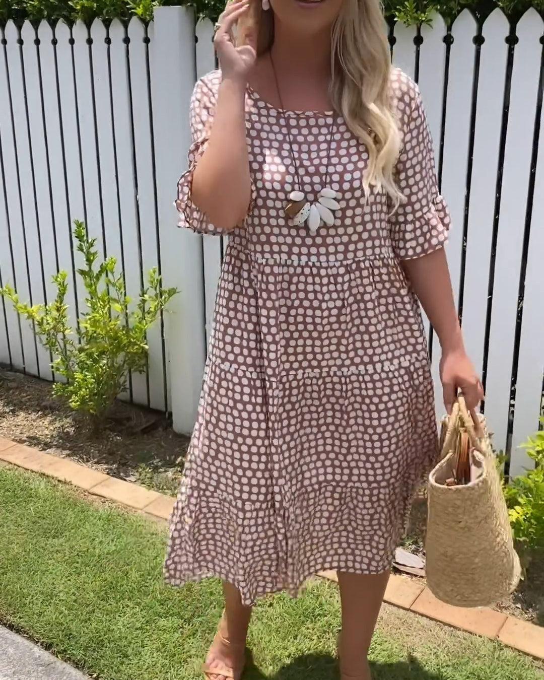 Abito a Pois | Maniche corte | Vestibilità ampia | Abito midi | Abito estivo-3XL-Modasso
