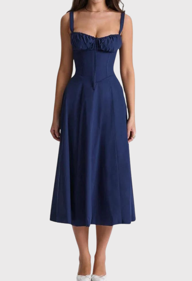 Abito a bustino - Senza maniche - Spacco - Abito midi - Abito estivo-Blu Navy-S-Modasso