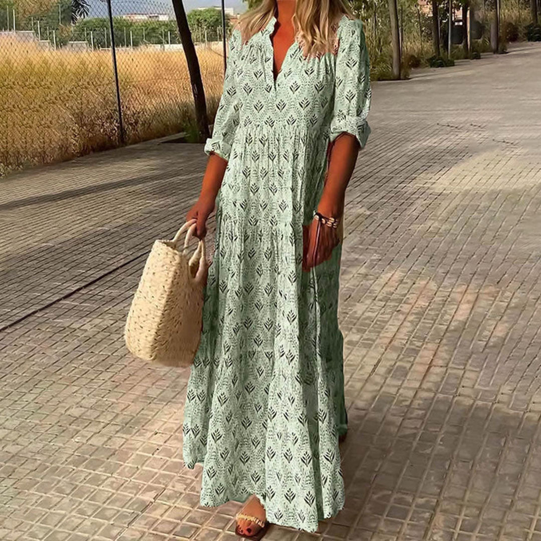Abito boho - Maniche lunghe - Vestibilità ampia - Abito lungo - Maxi prendisole-Verde-S (8-10)-Modasso
