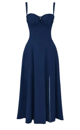 Abito bustier - Senza maniche - Spacco - Abito midi - Abito estivo-Blu Navy-S-Modasso