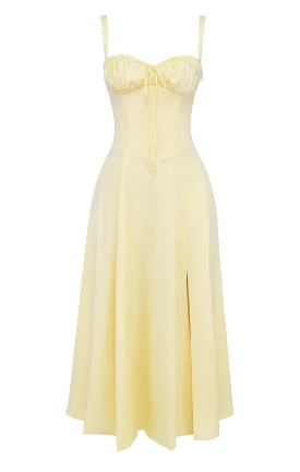 Abito bustier - Senza maniche - Spacco - Abito midi - Abito estivo-Giallo-S-Modasso