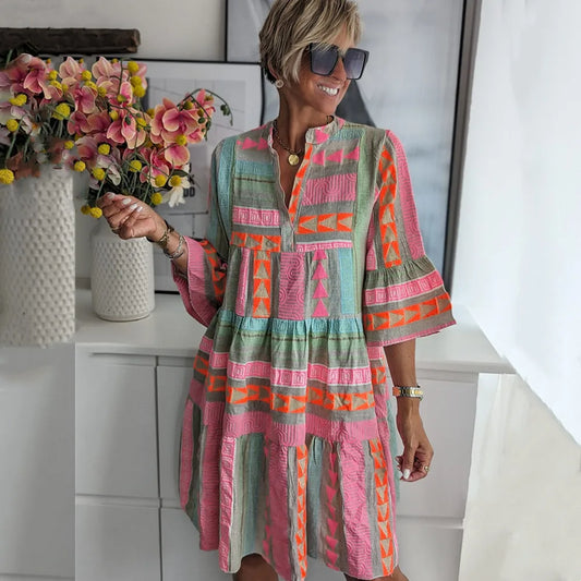 Abito casual - Abito da donna con vestibilità ampia, al ginocchio, maniche lunghe-S (8-10)-Modasso