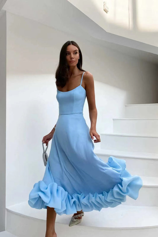 Abito elegante - Spaghettini - Midi - Abito a bustino - Abito da cocktail-Blu-S-Modasso