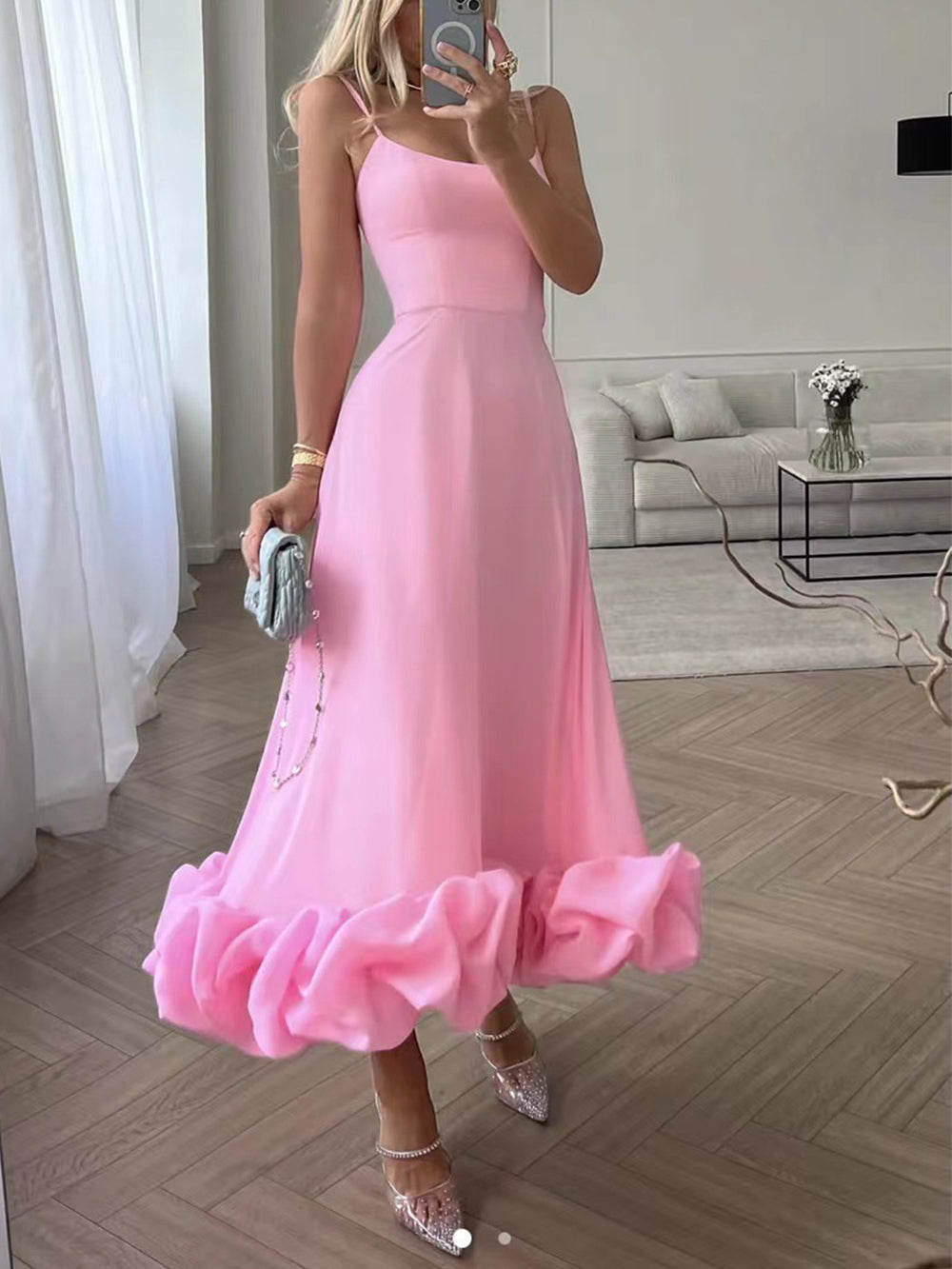 Abito elegante - Spaghettini - Midi - Abito a bustino - Abito da cocktail-Rosa-S-Modasso