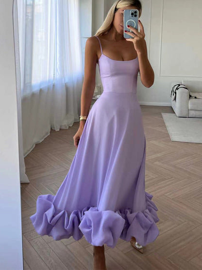 Abito elegante - Spaghettini - Midi - Abito a bustino - Abito da cocktail-Viola-S-Modasso