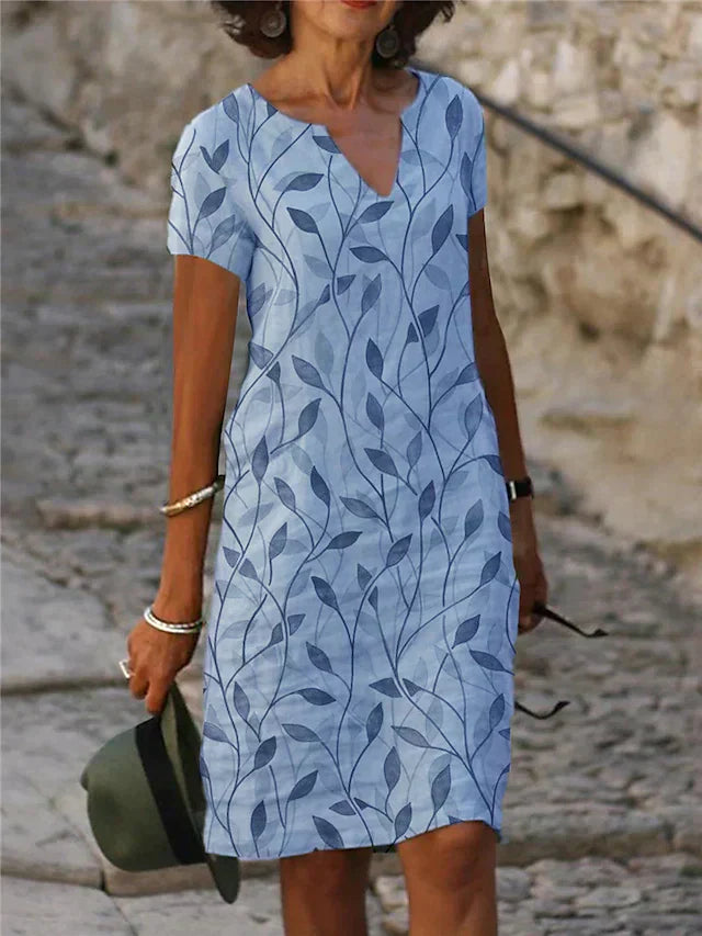 Abito estivo - Maniche corte - Scollo a V - Lunghezza al ginocchio - Lunghezza midi-Blu-S-Modasso