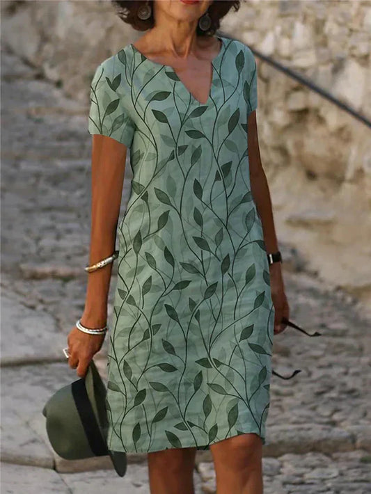 Abito estivo - Maniche corte - Scollo a V - Lunghezza al ginocchio - Lunghezza midi-Verde-S-Modasso