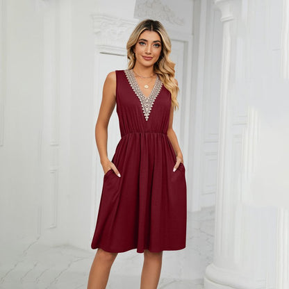 Abito estivo - Senza maniche - Lunghezza al ginocchio - Vestito con scollo a V - Sundress-Modasso