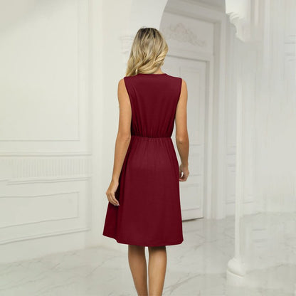 Abito estivo - Senza maniche - Lunghezza al ginocchio - Vestito con scollo a V - Sundress-Modasso