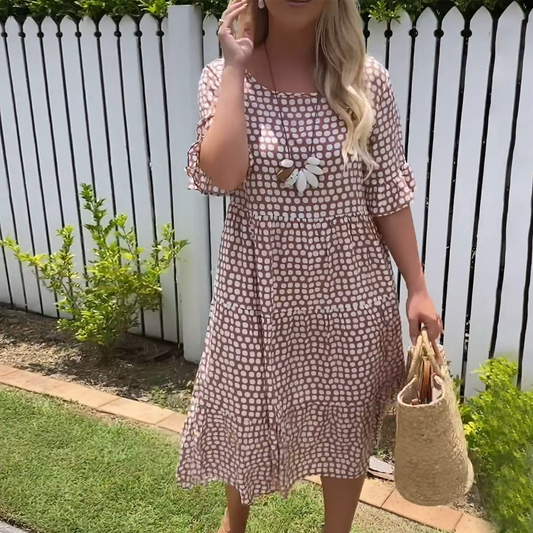 Abito midi - Abito estivo da donna a trapezio a pois con maniche corte-S-Modasso