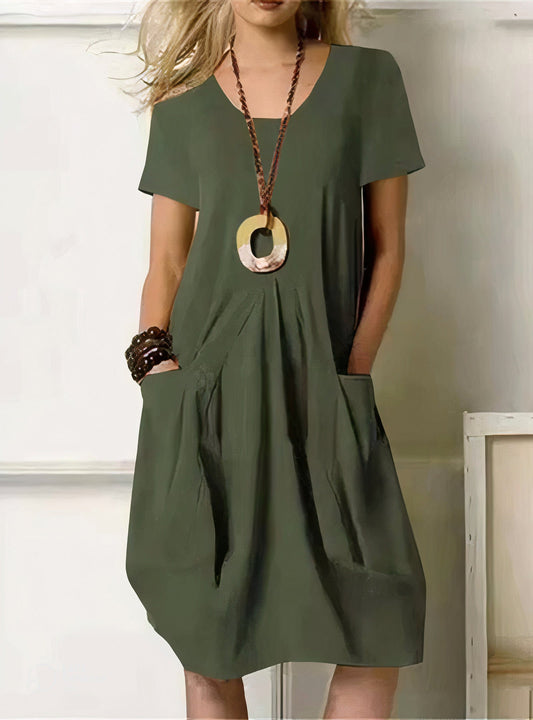 Abito midi | Maniche corte | Vestibilità ampia | Abito estivo | Abito casual-Verde-S-Modasso