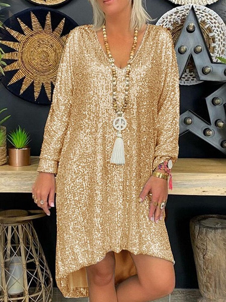 Abito scintillante, Vestito da festa con paillettes ampio e con maniche-Modaso