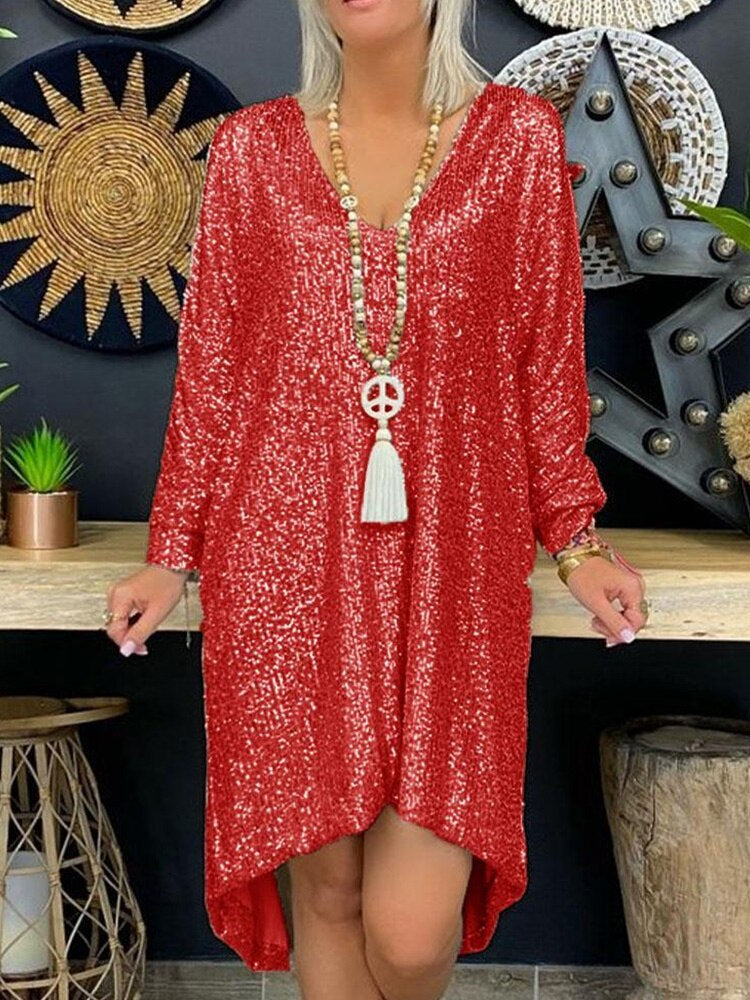 Abito scintillante, Vestito da festa con paillettes ampio e con maniche-Modaso