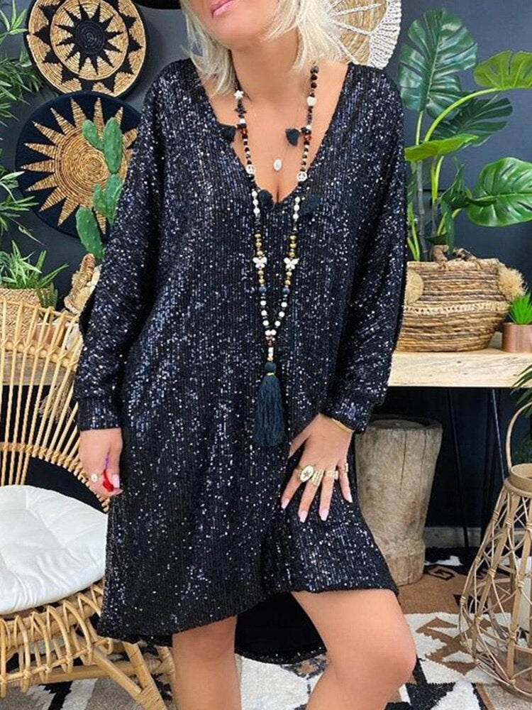 Abito scintillante, Vestito da festa con paillettes ampio e con maniche-Modaso