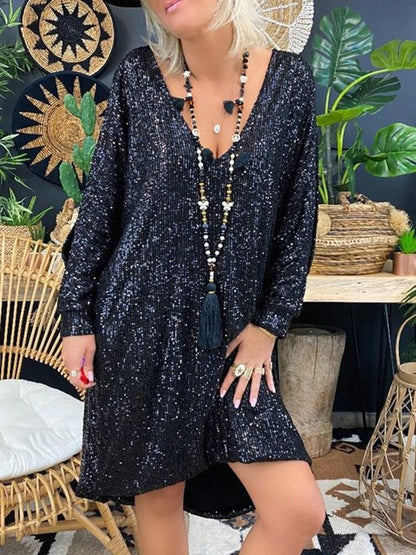 Abito scintillante, Vestito da festa con paillettes ampio e con maniche-Modaso