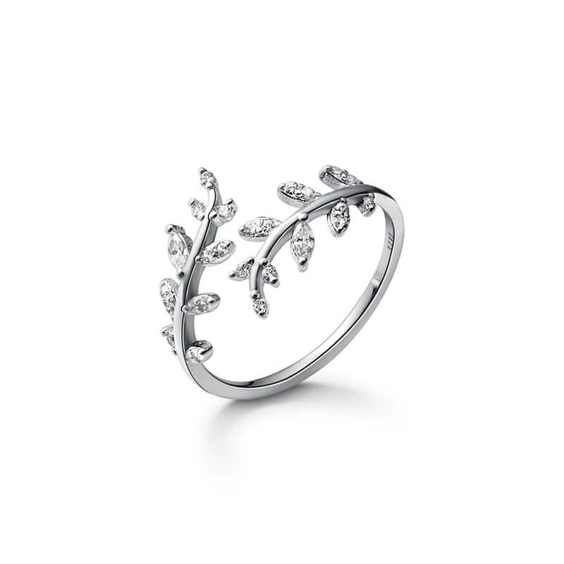Anello a Foglia, Anello Ramo Regolabile con Zirconi-Modaso