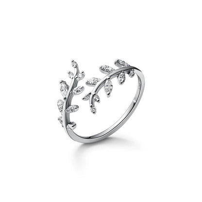 Anello a Foglia, Anello Ramo Regolabile con Zirconi-Modaso