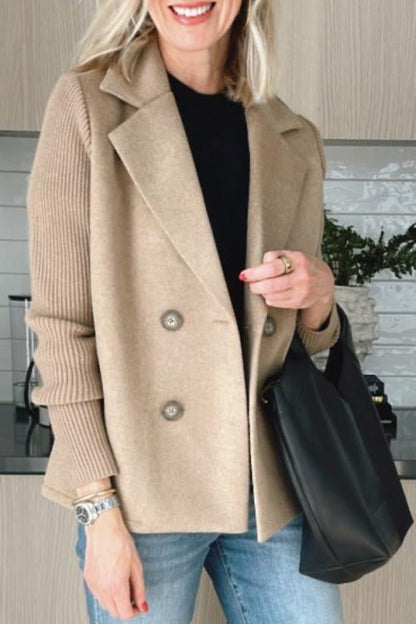 Blazer da donna kaki doppiopetto con maniche in maglia