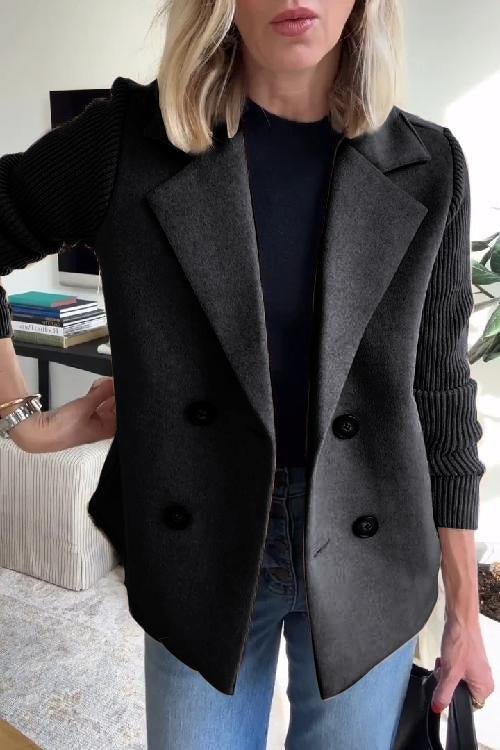 Blazer da donna nero doppiopetto con maniche in maglia