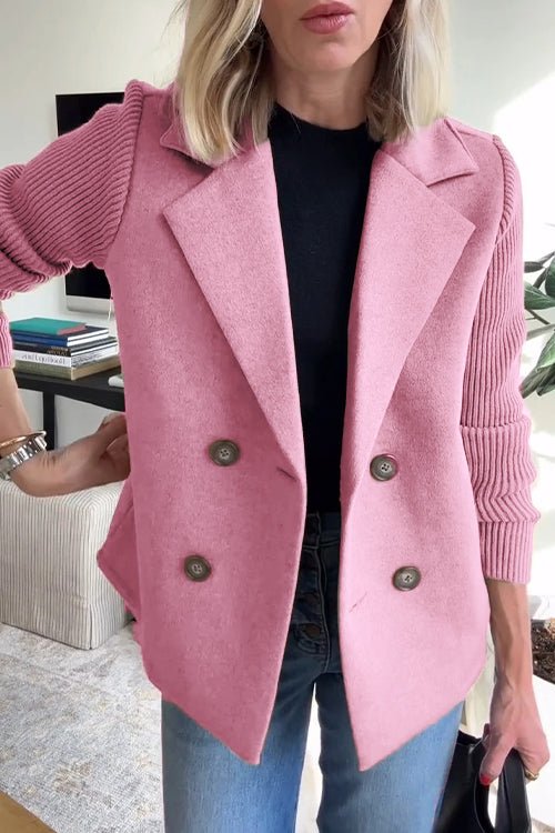 Blazer da donna rosa doppiopetto con maniche in maglia