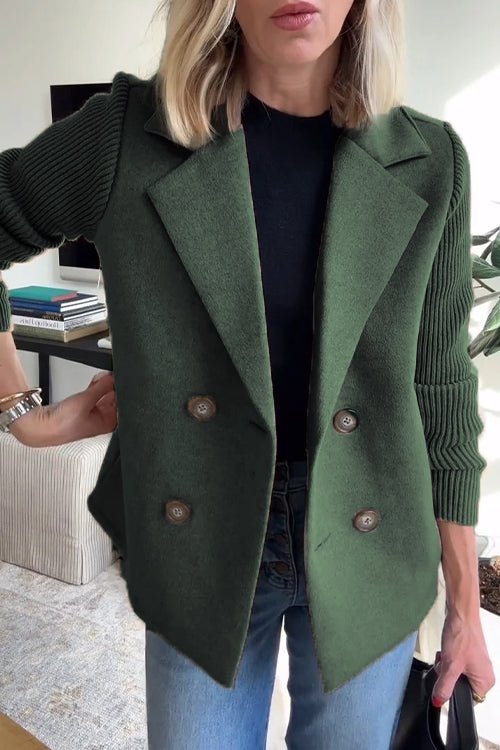 Blazer da donna verde doppiopetto con maniche in maglia