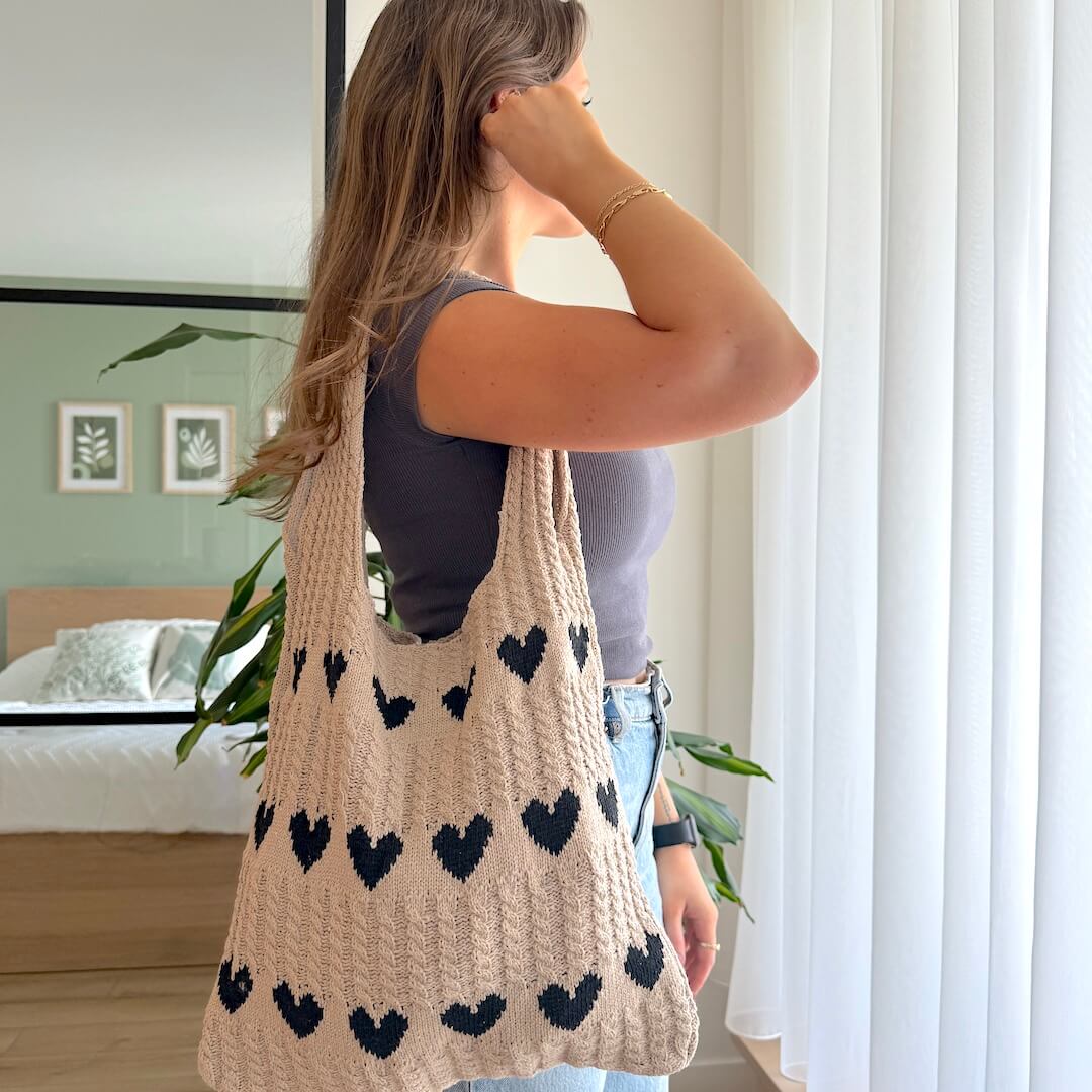 Borsa Hobo all'Uncinetto, Borsa Shopper Estiva da Donna-Nero-Modaso