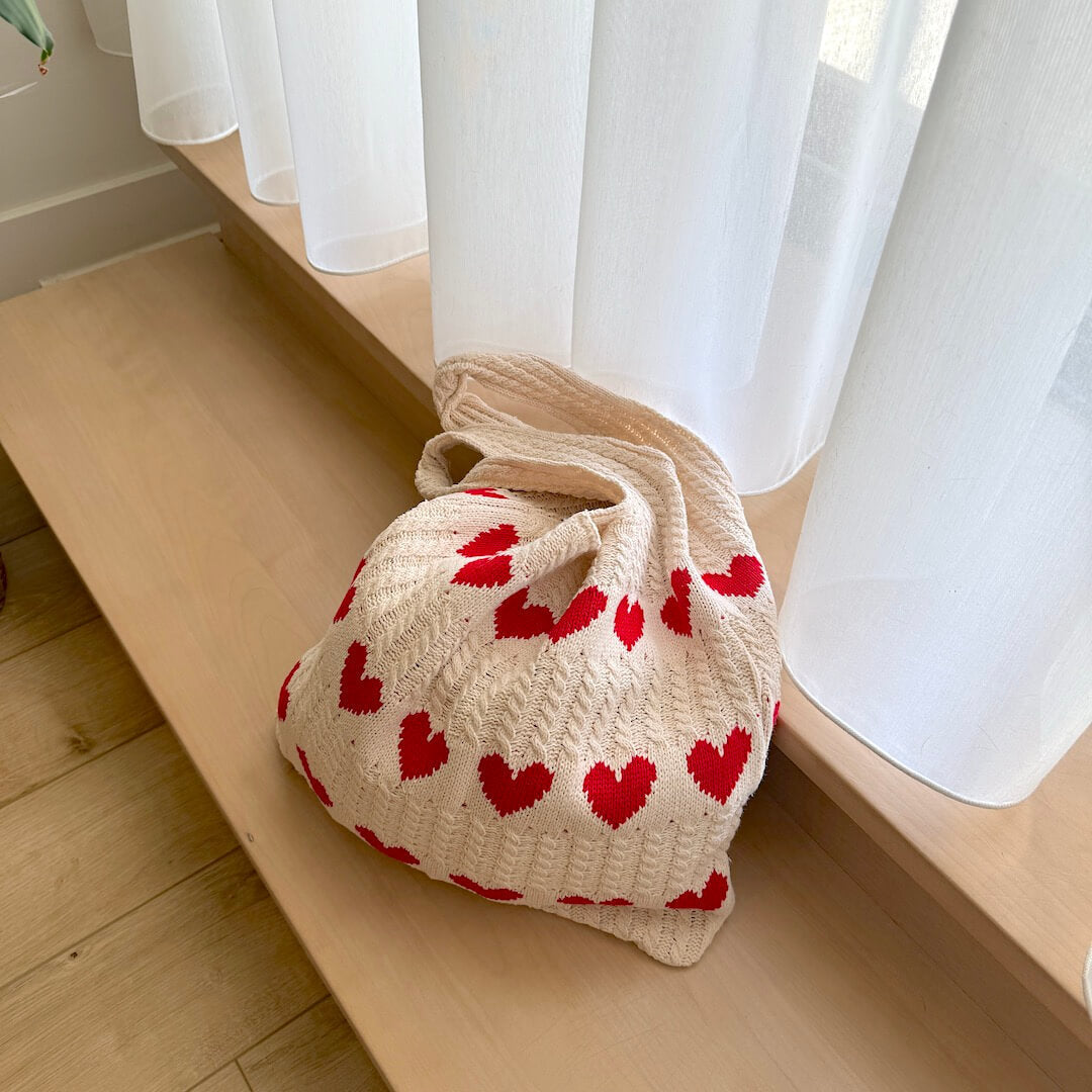 Borsa Hobo all'Uncinetto, Borsa Shopper Estiva da Donna-Rosso-Modaso