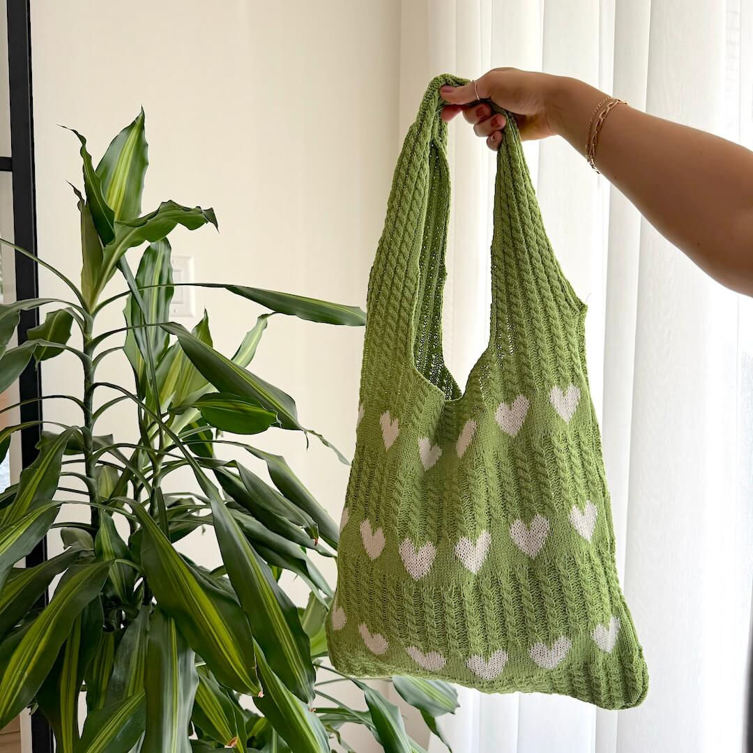 Borsa Hobo all'Uncinetto, Borsa Shopper Estiva da Donna-Verde-Modaso