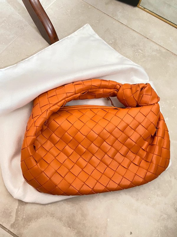 Borsa Intrecciata, Piccola, con Zip, Borsa con Nodo-Arancione-Modaso