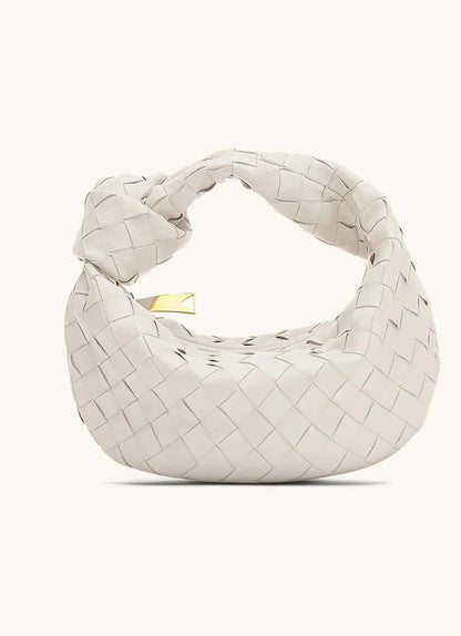 Borsa Intrecciata, Piccola, con Zip, Borsa con Nodo-Bianco Panna-Modaso