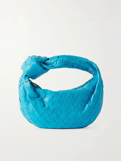 Borsa Intrecciata, Piccola, con Zip, Borsa con Nodo-Blu-Modaso
