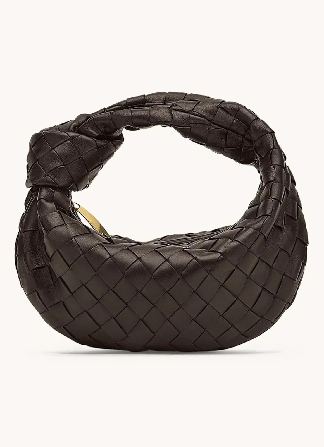 Borsa Intrecciata, Piccola, con Zip, Borsa con Nodo-Marrone Scuro-Modaso