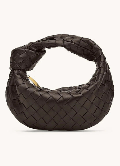 Borsa Intrecciata, Piccola, con Zip, Borsa con Nodo-Marrone Scuro-Modaso