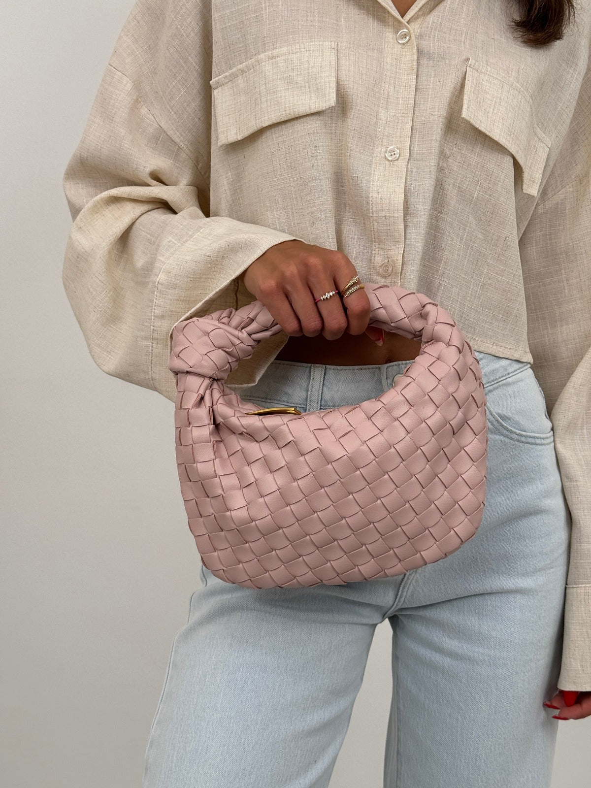 Borsa Intrecciata, Piccola, con Zip, Borsa con Nodo-Modaso