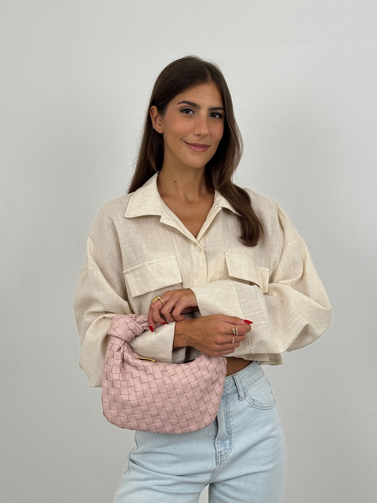 Borsa Intrecciata, Piccola, con Zip, Borsa con Nodo-Modaso
