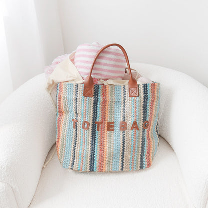 Borsa Mare Intrecciata, Tote a Righe Multicolore-Modaso