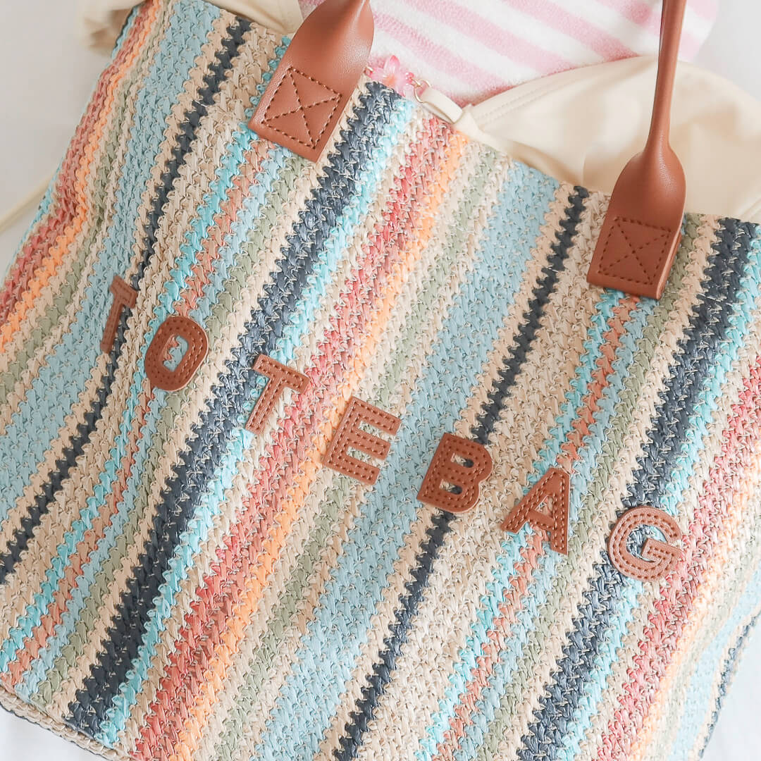 Borsa Mare Intrecciata, Tote a Righe Multicolore-Modaso