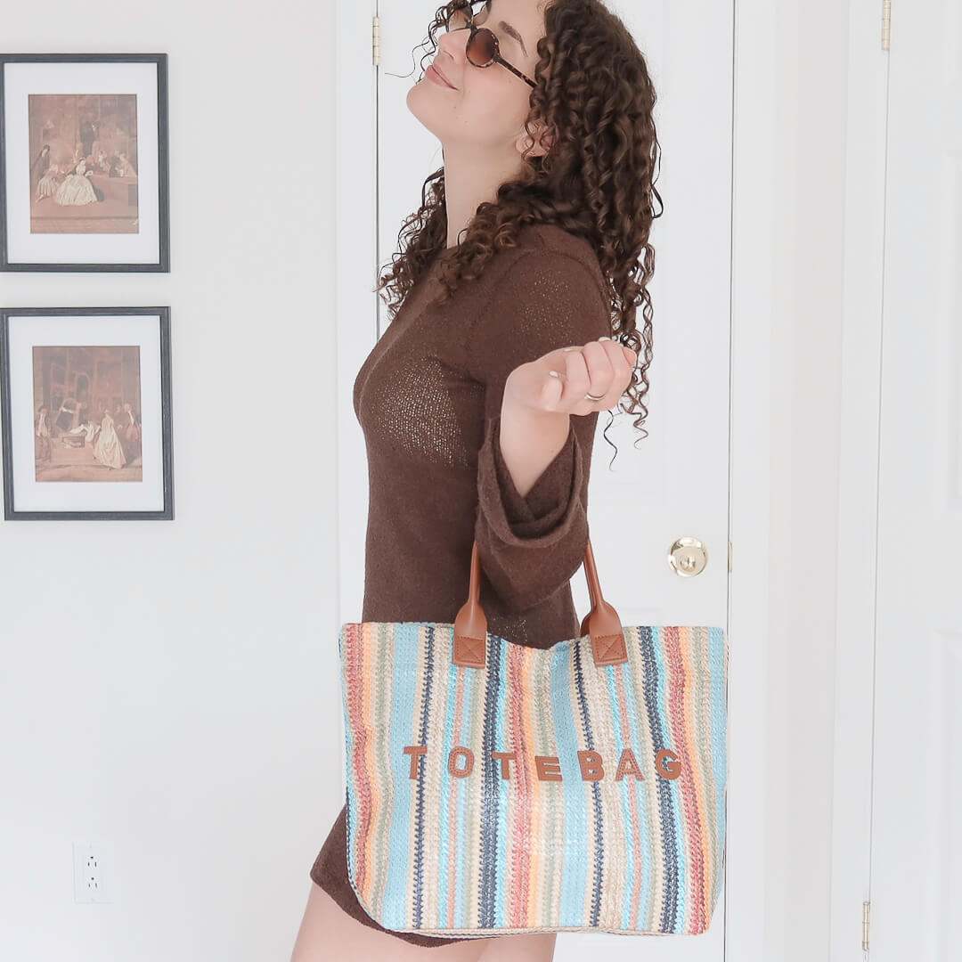 Borsa Mare Intrecciata, Tote a Righe Multicolore-Modaso