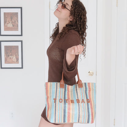 Borsa Mare Intrecciata, Tote a Righe Multicolore-Modaso