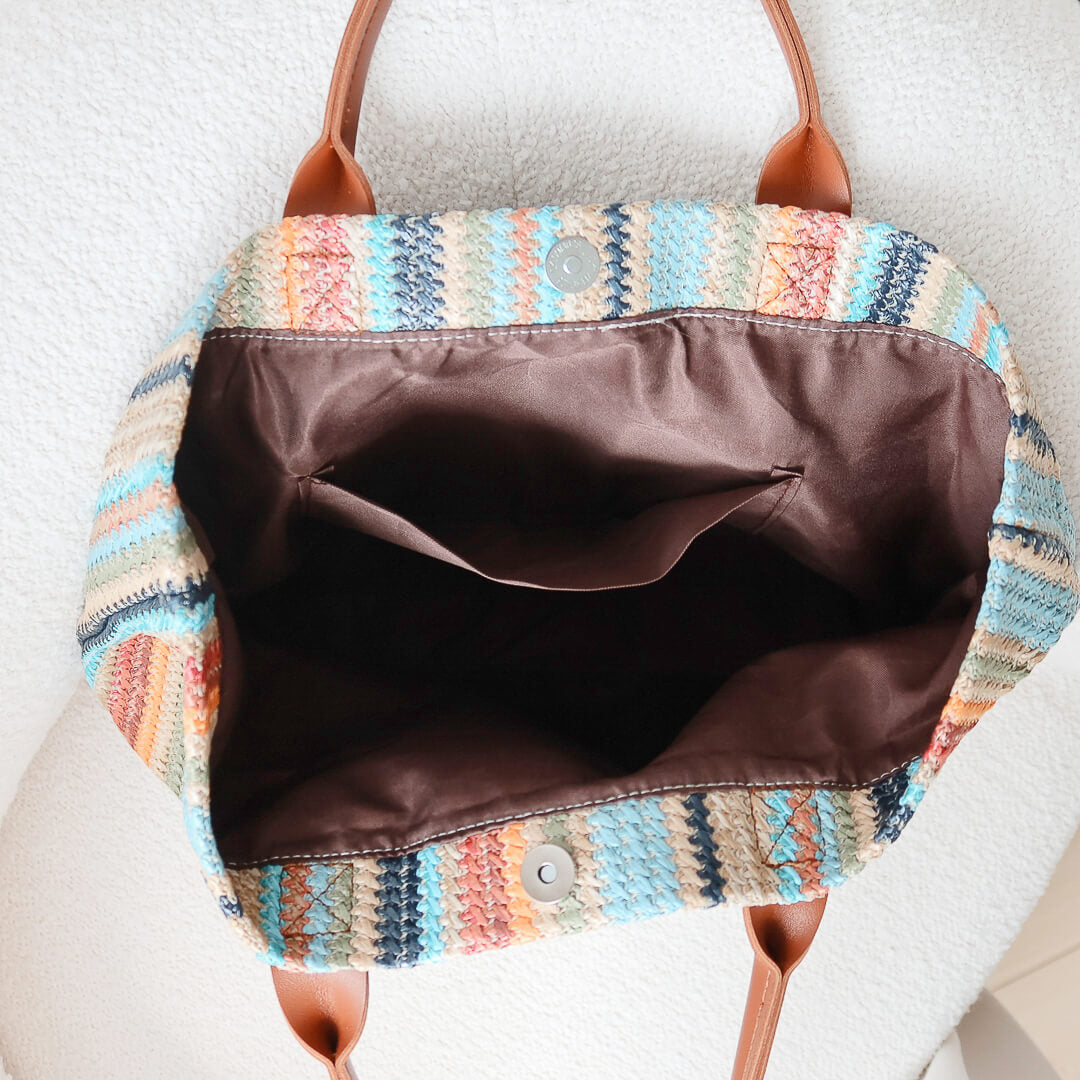 Borsa Mare Intrecciata, Tote a Righe Multicolore-Modaso