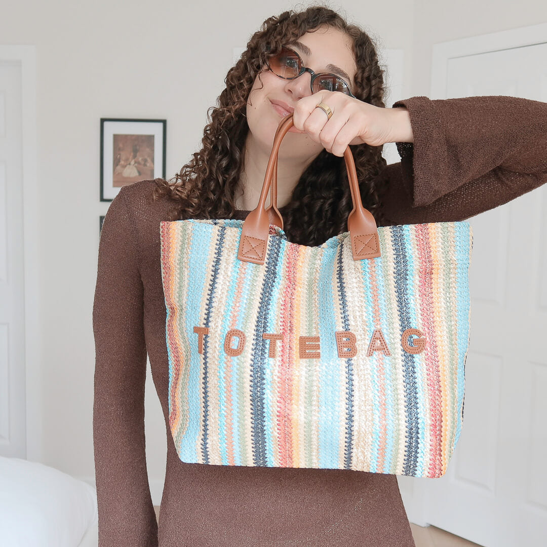 Borsa Mare Intrecciata, Tote a Righe Multicolore-Multicolore-Modaso