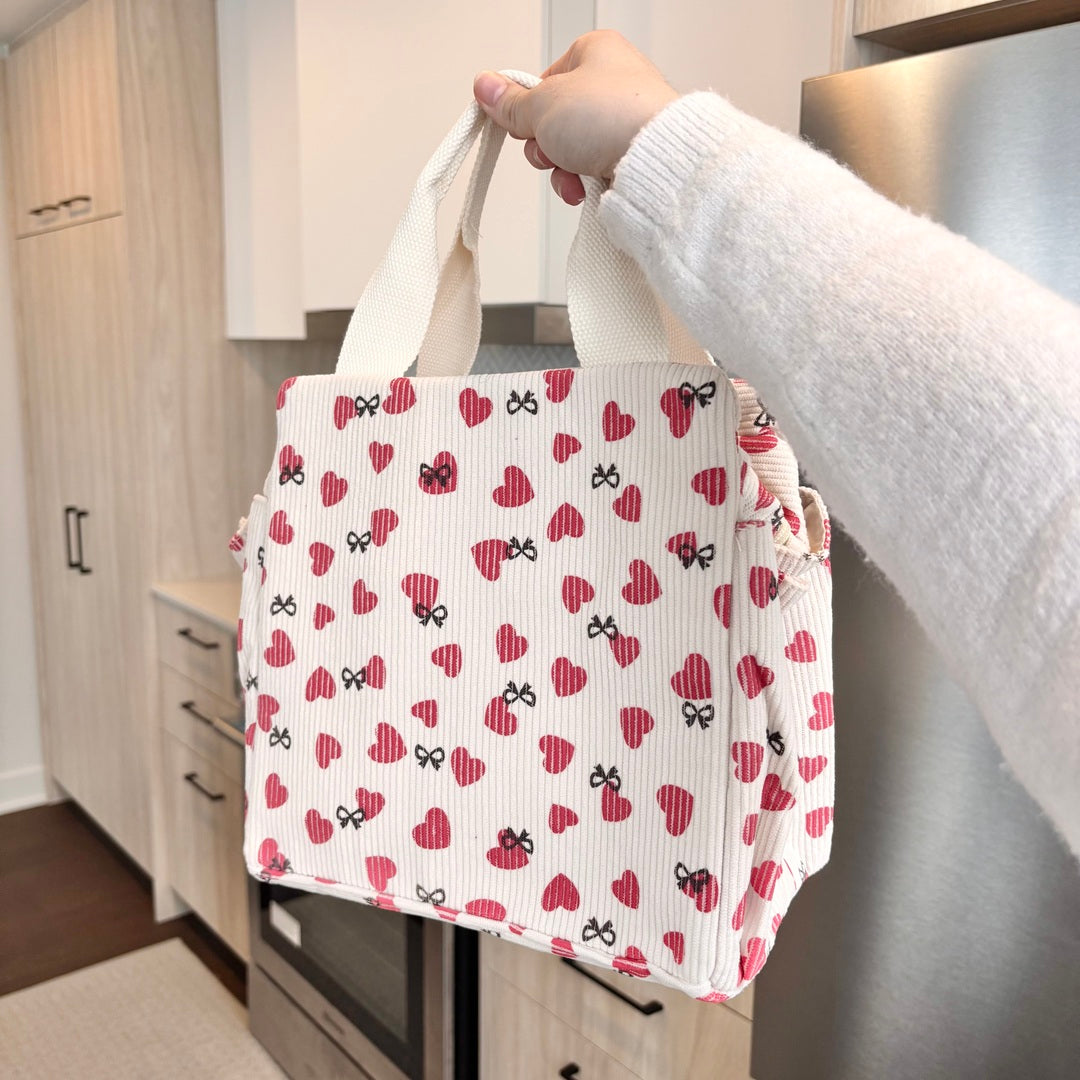 Borsa Pranzo in Velluto a Coste, Lunch Bag Termica-Cuore-Modaso