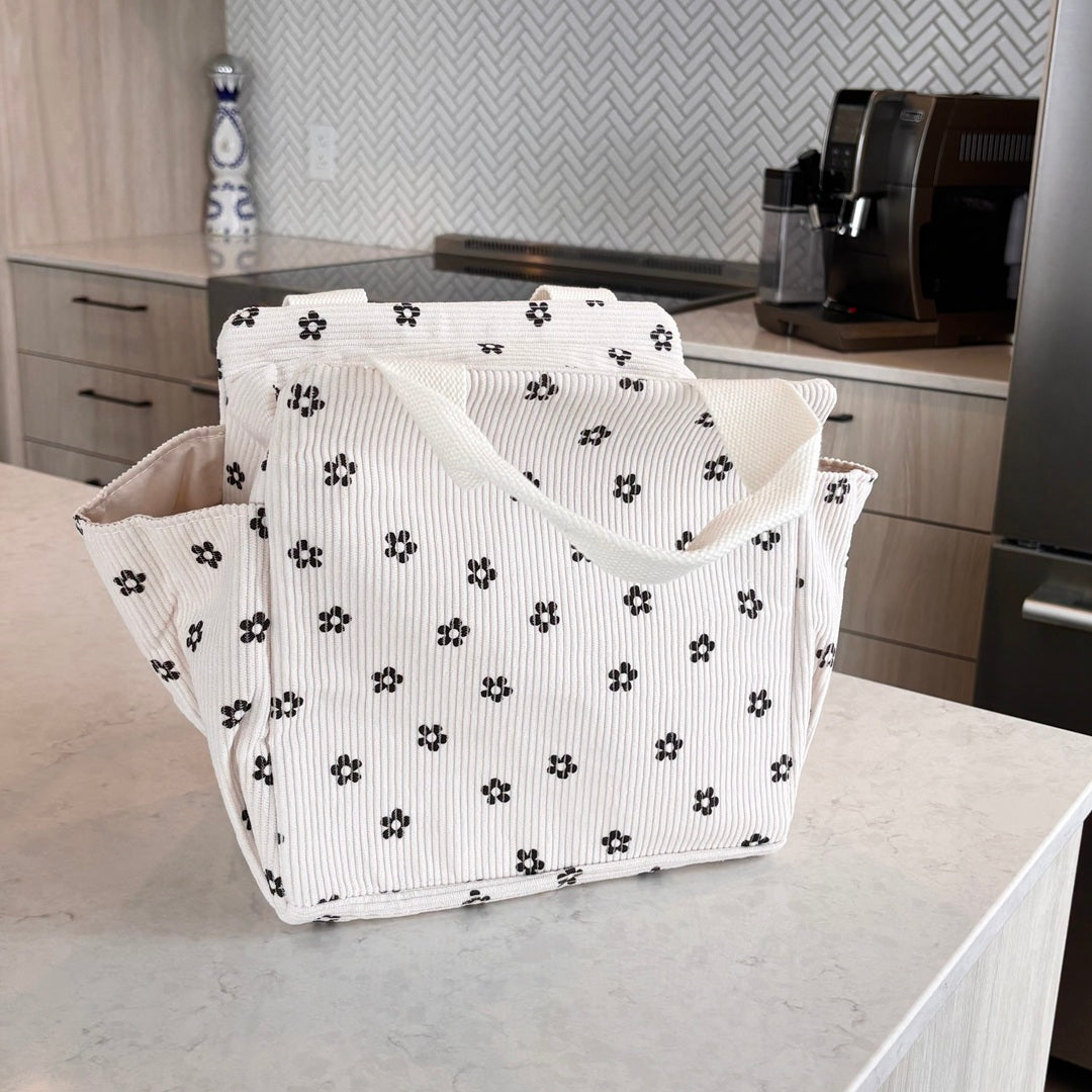 Borsa Pranzo in Velluto a Coste, Lunch Bag Termica-Fiori-Modaso