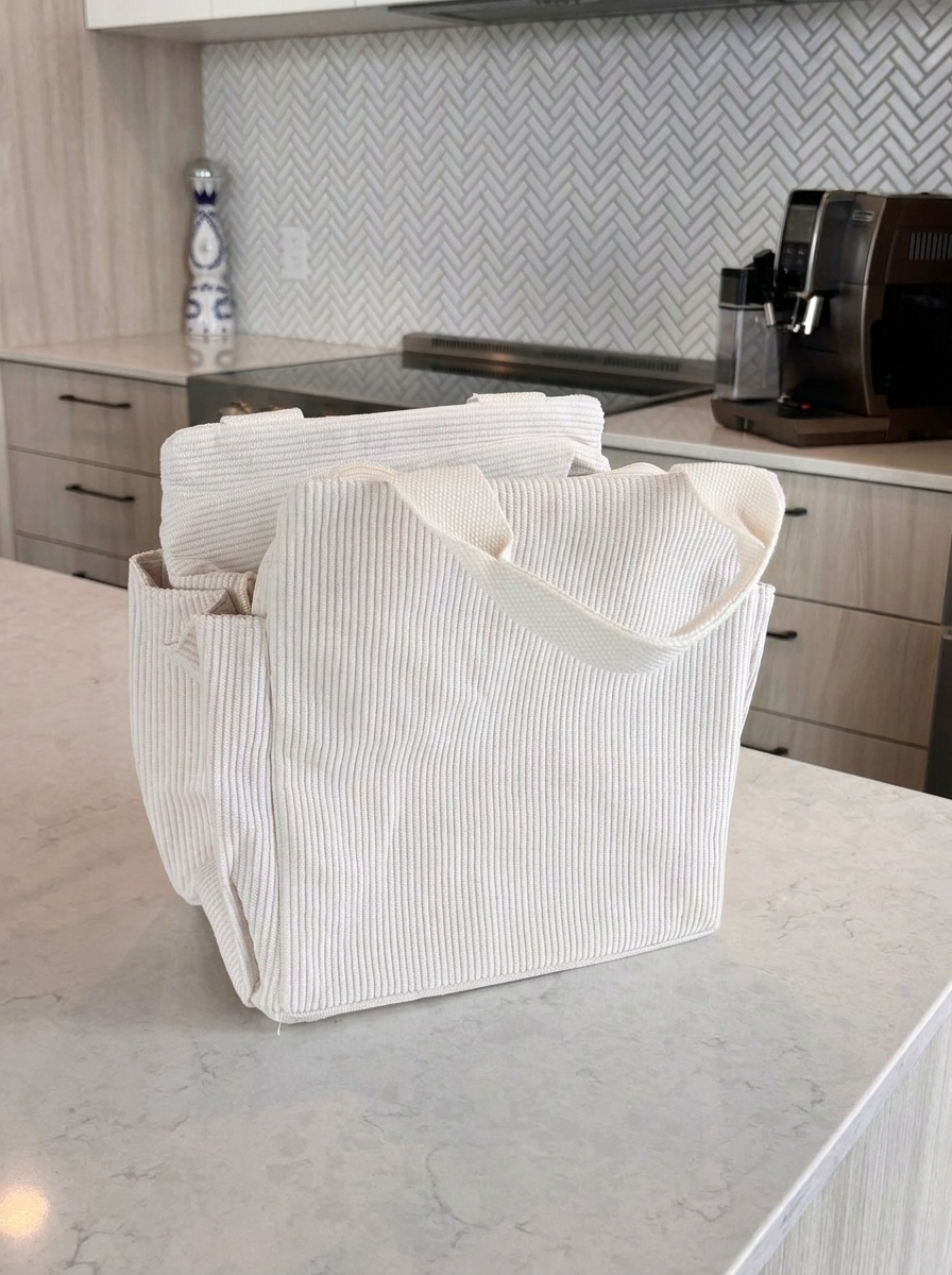 Borsa Pranzo in Velluto a Coste, Lunch Bag Termica-Tinta Unita-Modaso