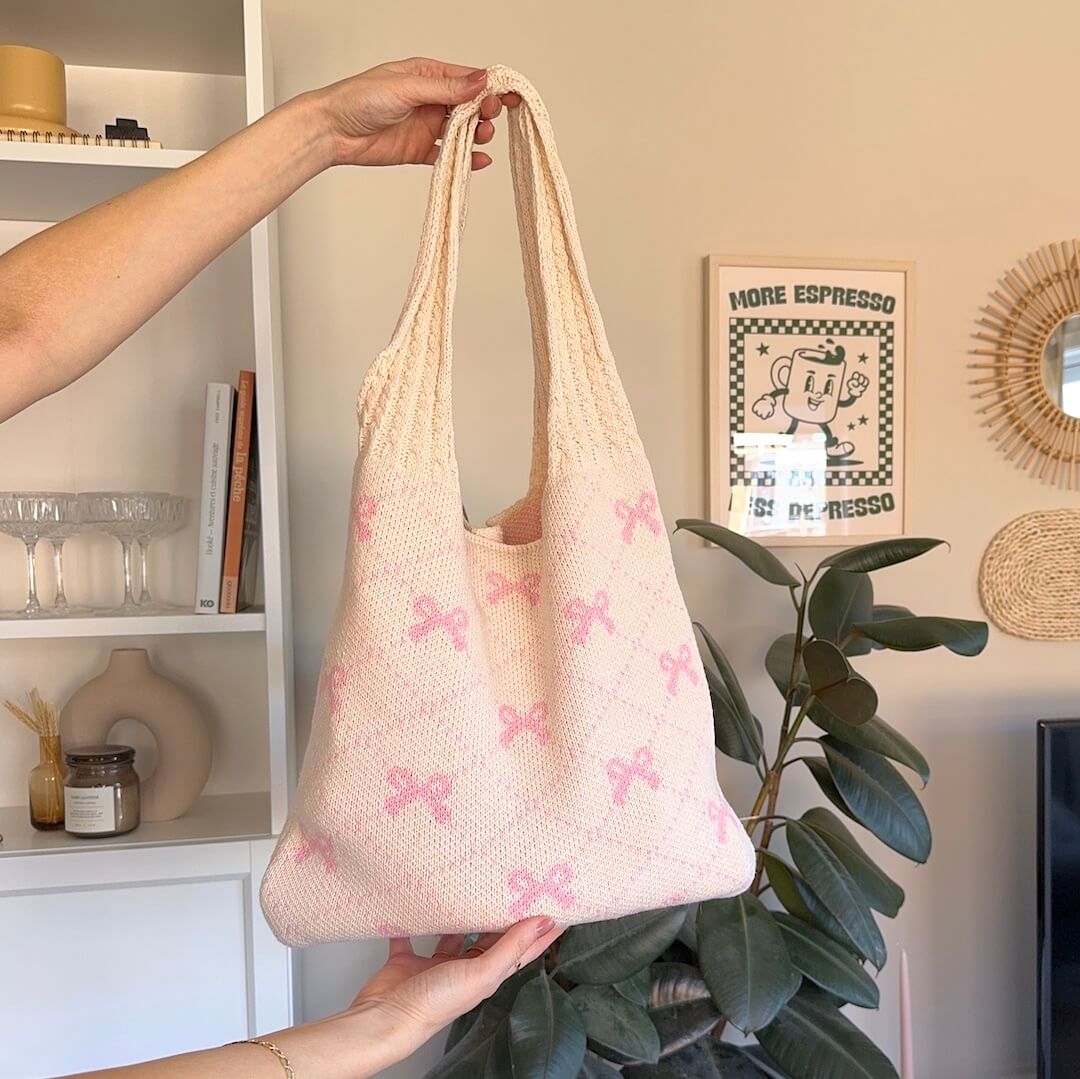 Borsa Shopper all'Uncinetto con Fiocchi da Donna-Rosa-Modaso
