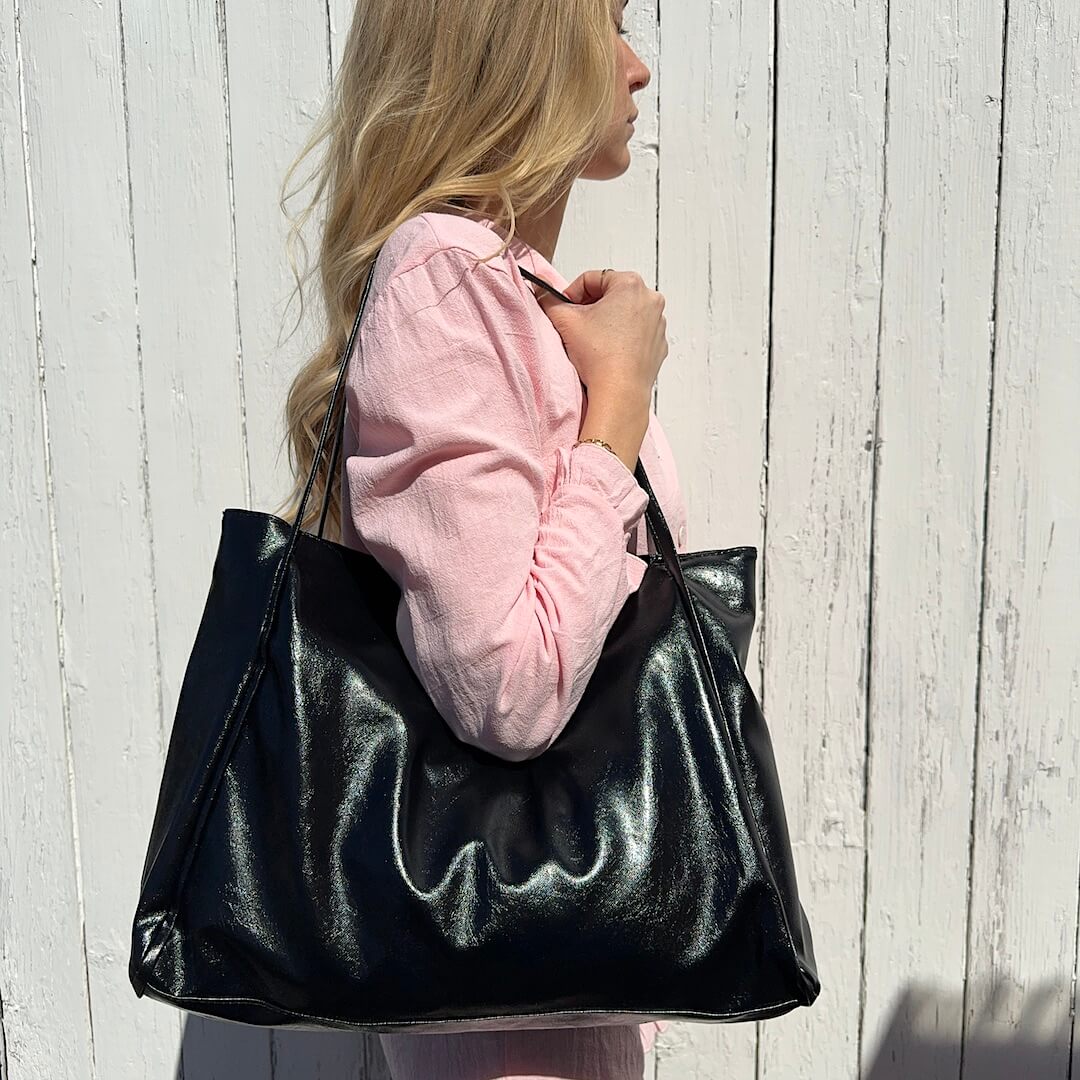 Borsa Tote Grande in Ecopelle da Donna-Nero-Modaso