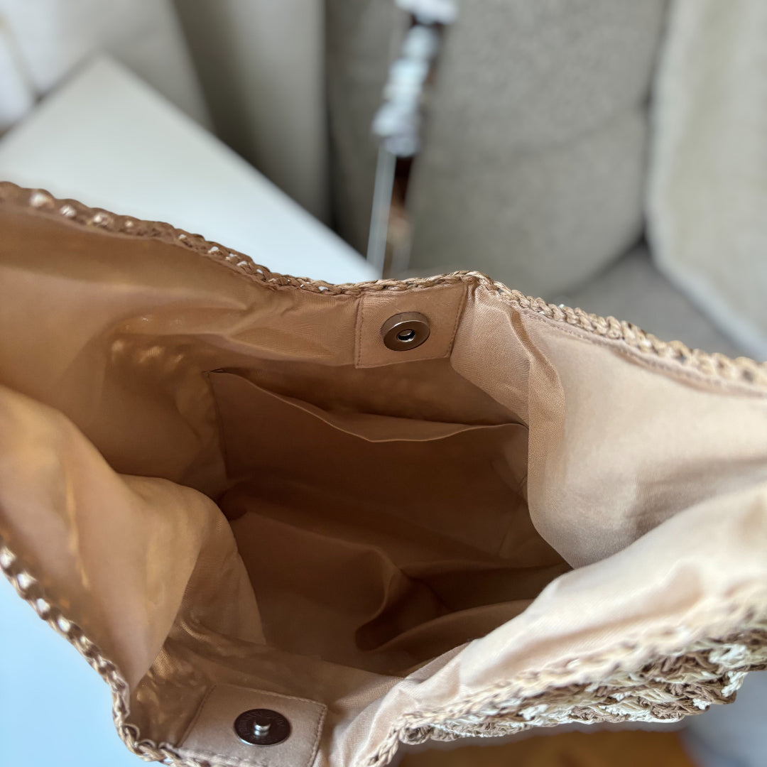 Borsa Tote Intrecciata Boho con Perline in Legno-Modaso