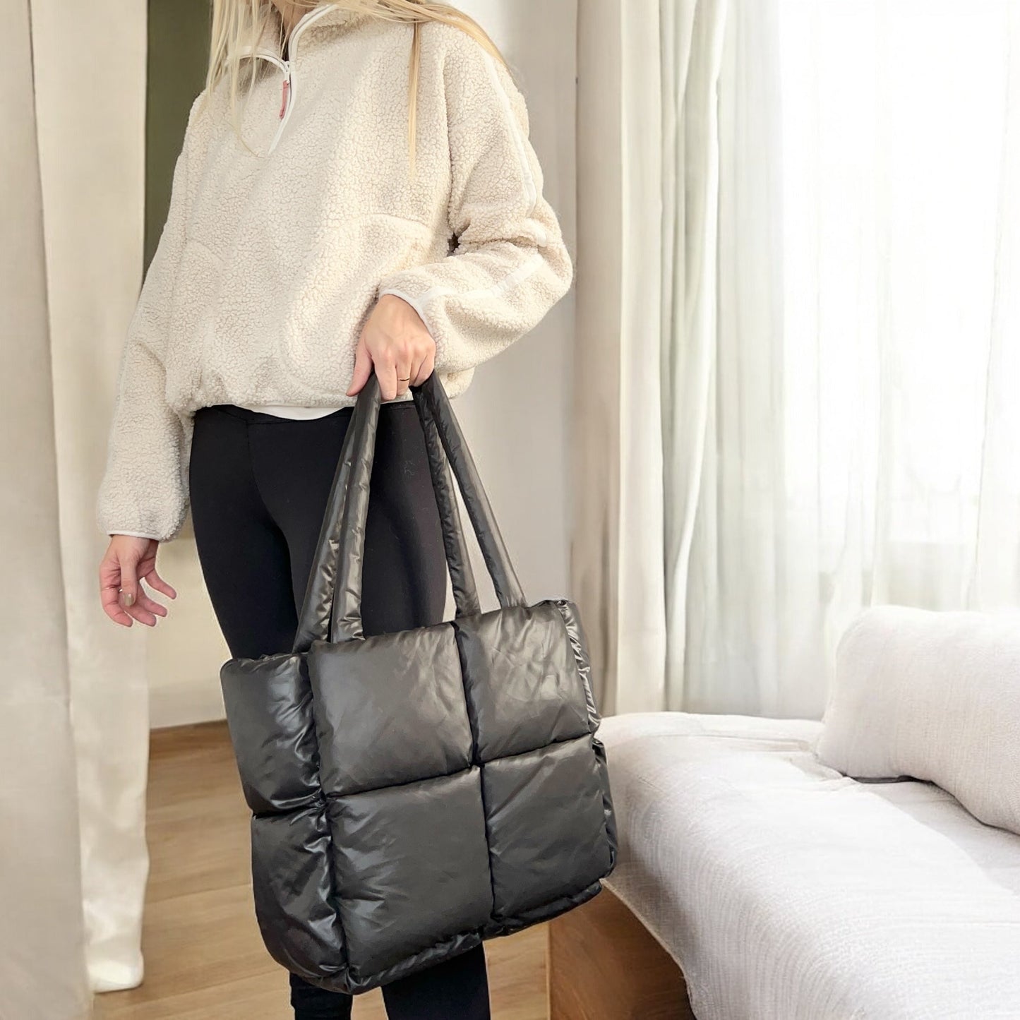 Borsa Tote Puffer, Grande Borsa a Spalla Imbottita da Donna-Modaso