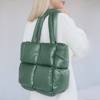 Borsa Tote Puffer, Grande Borsa a Spalla Imbottita da Donna-Verde-Modaso