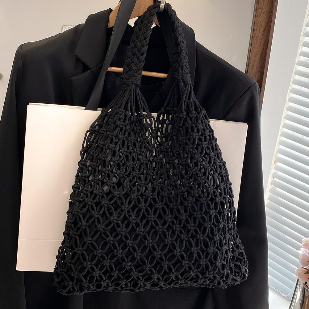 Borsa Tote a Rete all'Uncinetto da Donna-Nero-Modaso